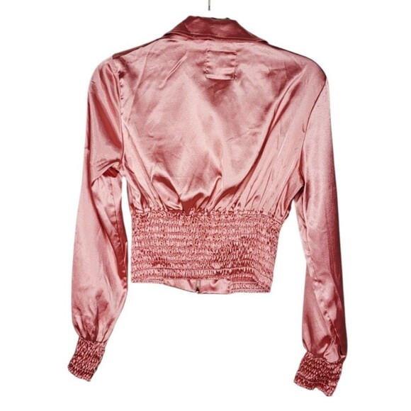 Vintage 90s Y2K XOXO Pink Velveteen Satin Cropped Smocked Blouse Jacket Med NEW - Picture 8 of 10
